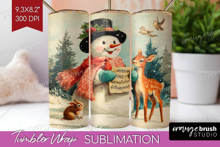 Vintage Christmas Tumbler Wrap - Retro Xmas Tumbler PNG
