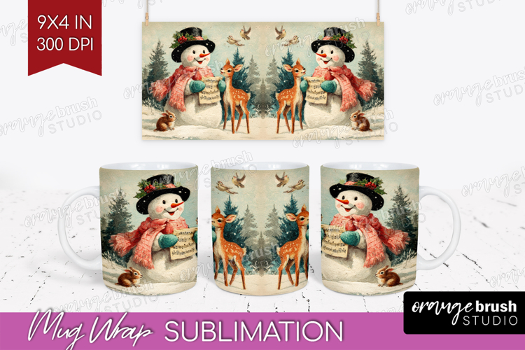 Vintage Christmas Mug Wrap - Retro Xmas Mug PNG Sublimation
