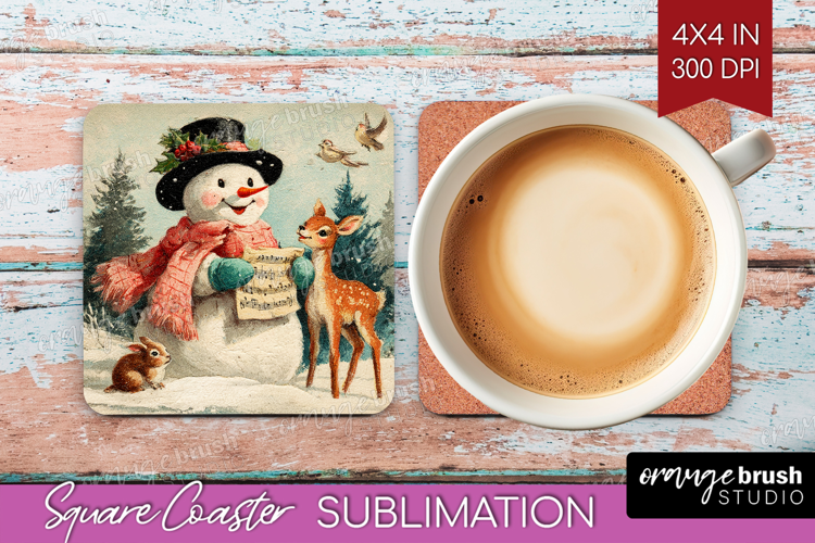 Vintage Christmas Square Coaster - Retro Xmas Coaster PNG