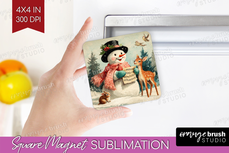 Vintage Christmas Magnet Sublimation - Retro Xmas Square PNG