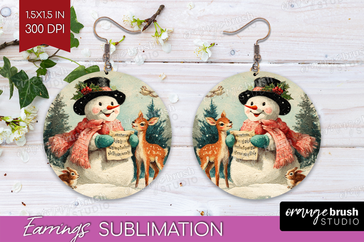 Vintage Christmas Round Earrings - Retro Xmas PNG