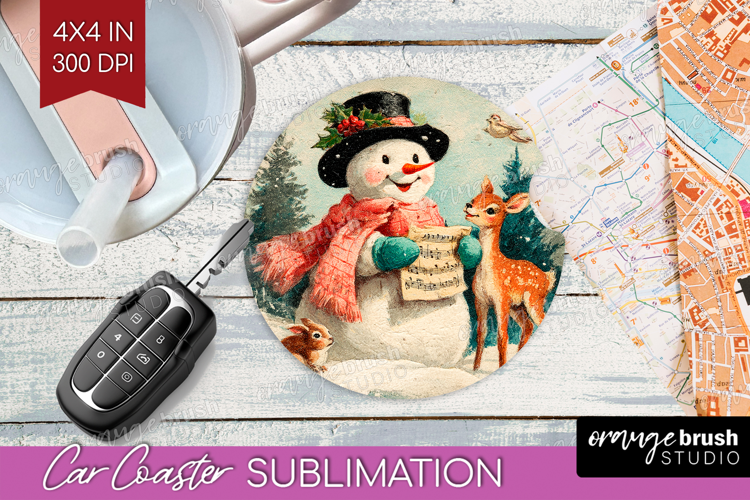 Vintage Christmas Car Coaster - Retro Xmas Coaster PNG