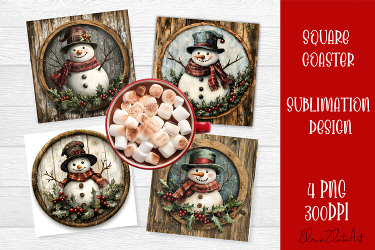 Vintage Christmas Sublimation, retro square Coaster Design example image 1