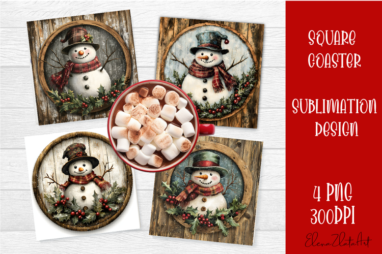 Vintage Christmas Sublimation, retro square Coaster Design