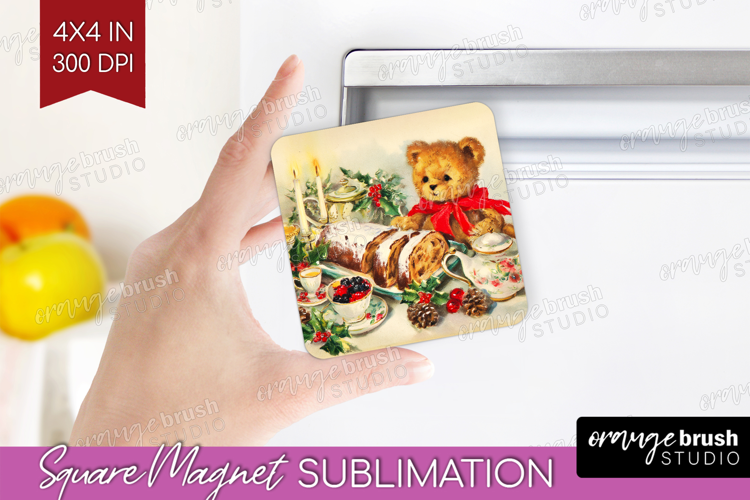 Vintage Christmas Magnet Sublimation - Retro Xmas Square PNG