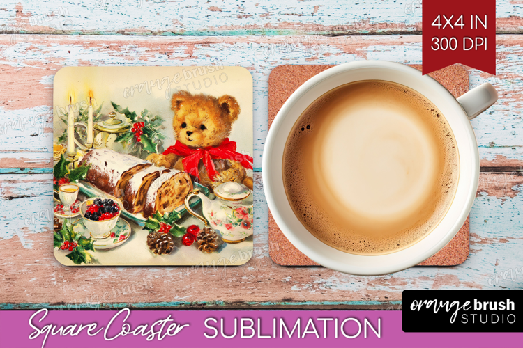 Vintage Christmas Square Coaster - Retro Xmas Coaster PNG