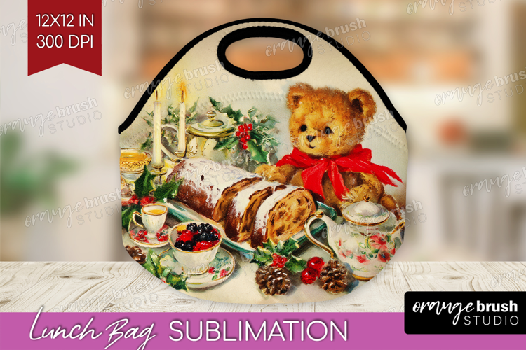Vintage Christmas Lunch Bag - Retro Xmas Lunch Bug PNG