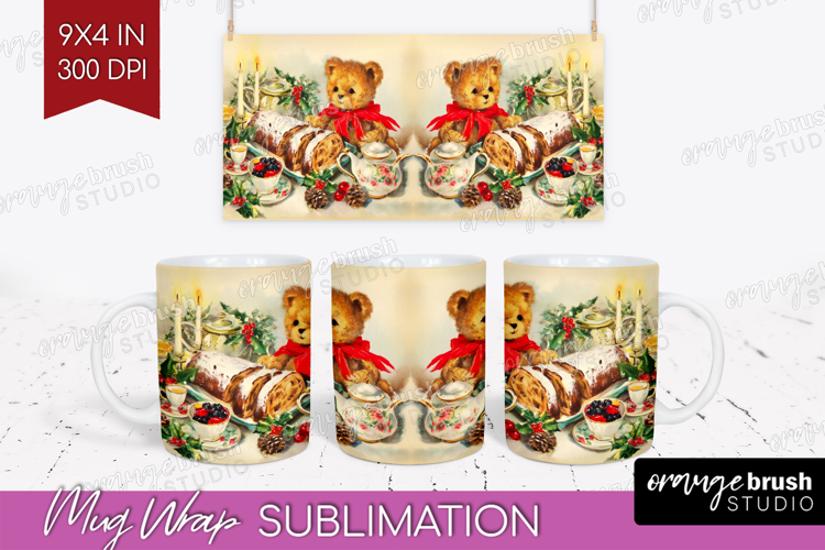Vintage Christmas Mug Wrap - Retro Xmas Mug PNG Sublimation