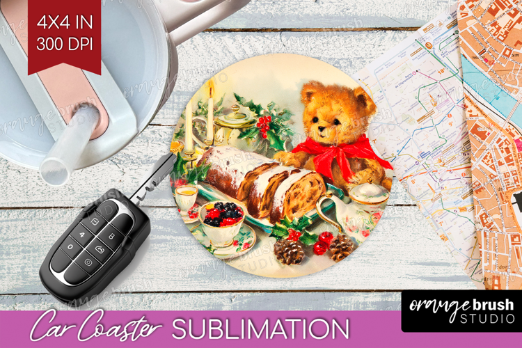 Vintage Christmas Car Coaster - Retro Xmas Coaster PNG