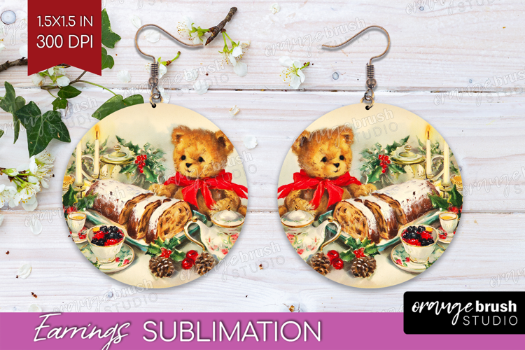 Vintage Christmas Round Earrings - Retro Xmas PNG