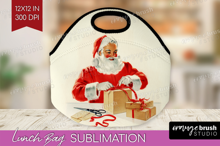 Vintage Christmas Lunch Bag - Retro Xmas Lunch Bug PNG