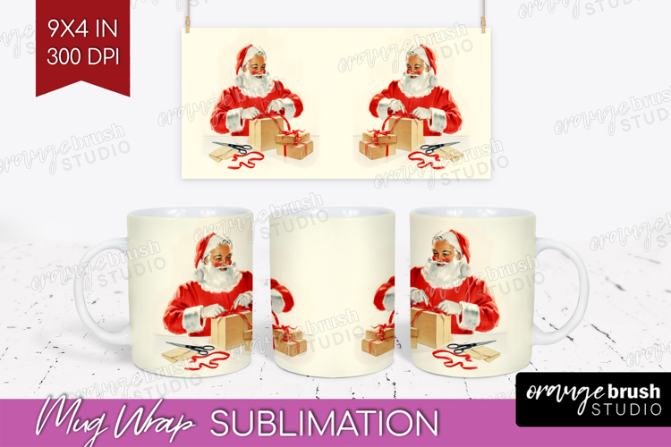 Vintage Christmas Mug Wrap - Retro Xmas Mug PNG Sublimation