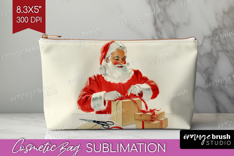 Vintage Christmas Cosmetic Bag - Retro Xmas Makeup Bag PNG