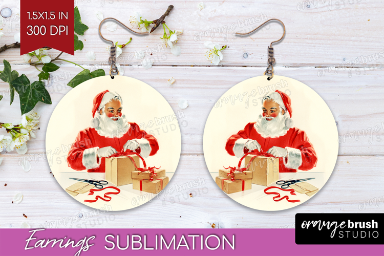 Vintage Christmas Round Earrings - Retro Xmas PNG