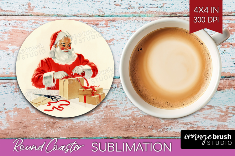 Vintage Christmas Round Coaster - Retro Xmas Coaster PNG