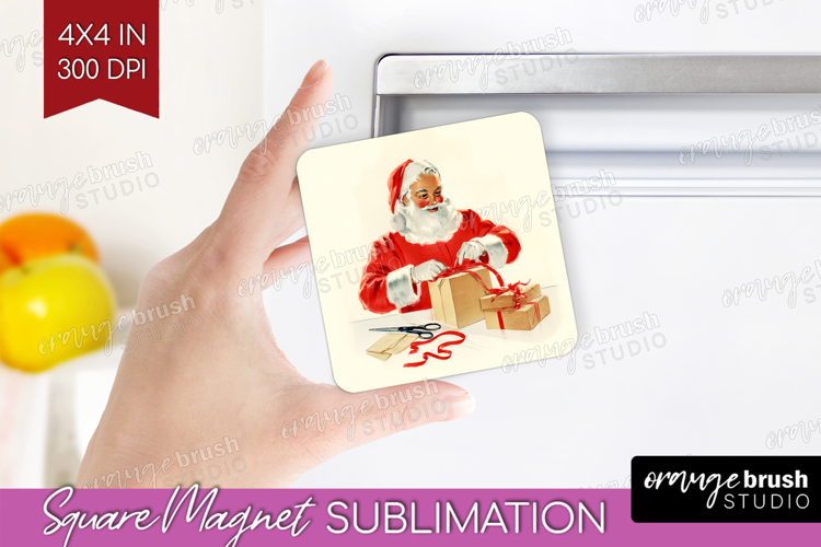 Vintage Christmas Magnet Sublimation - Retro Xmas Square PNG