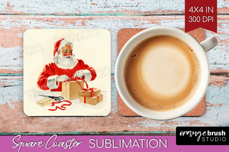 Vintage Christmas Square Coaster - Retro Xmas Coaster PNG