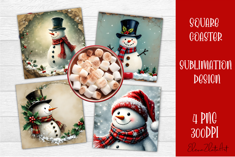 Vintage Christmas Sublimation, retro square Coaster Design