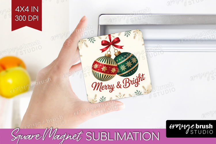 Vintage Christmas Magnet Sublimation - Retro Xmas Square PNG
