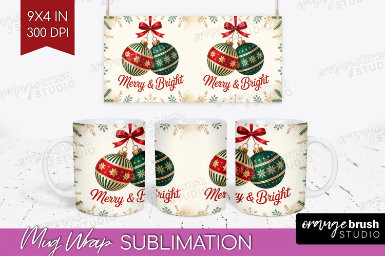 Vintage Christmas Mug Wrap - Retro Xmas Mug PNG Sublimation