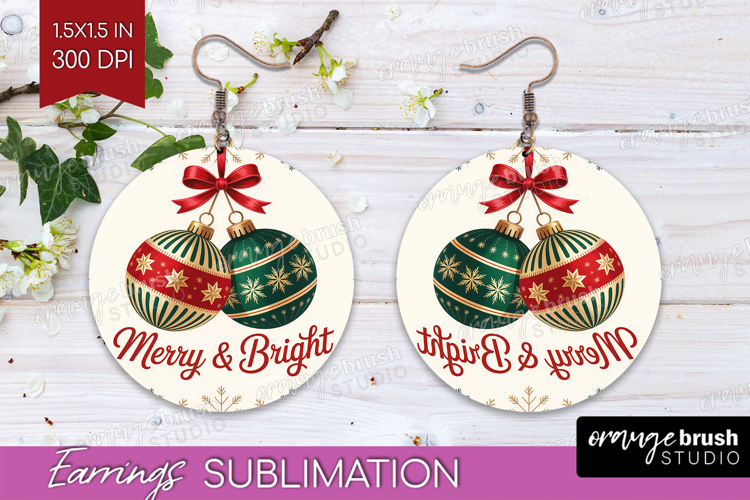 Vintage Christmas Round Earrings - Retro Xmas PNG