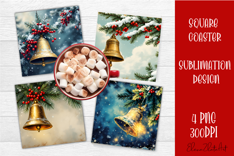 Vintage Christmas Sublimation, retro square Coaster Design