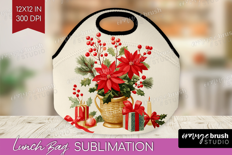 Vintage Christmas Lunch Bag - Retro Xmas Lunch Bug PNG