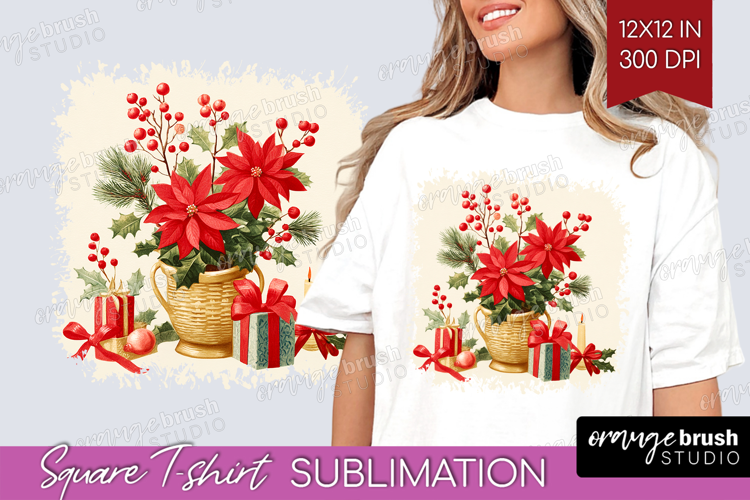 Vintage Christmas Square Tshirt Background - Retro Xmas PNG