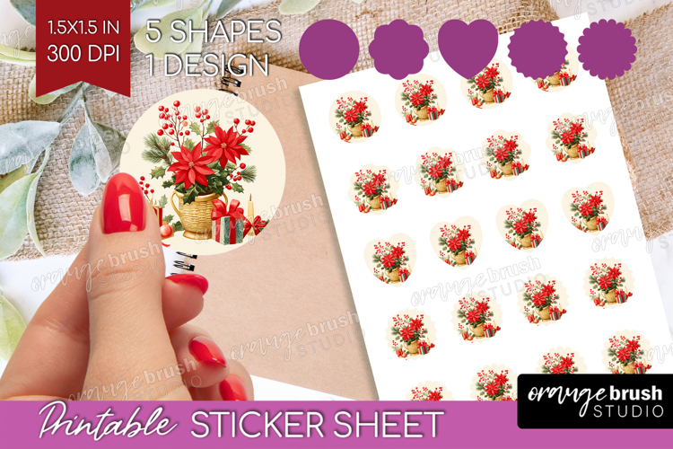 Vintage Christmas Round Sticker - Retro Xmas Printable Sheet
