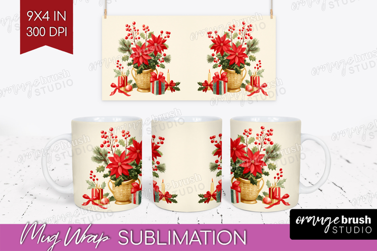 Vintage Christmas Mug Wrap - Retro Xmas Mug PNG Sublimation