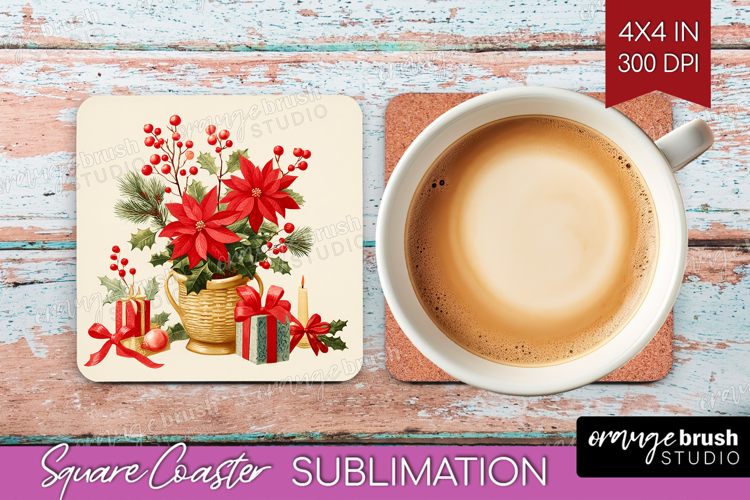 Vintage Christmas Square Coaster - Retro Xmas Coaster PNG