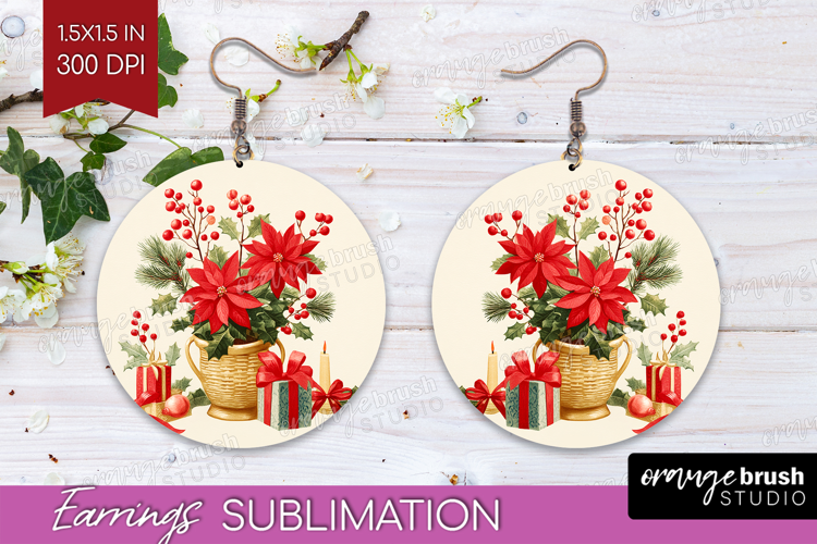 Vintage Christmas Round Earrings - Retro Xmas PNG