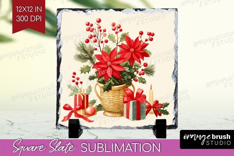 Vintage Christmas Slate PNG - Retro Xmas Square Slate