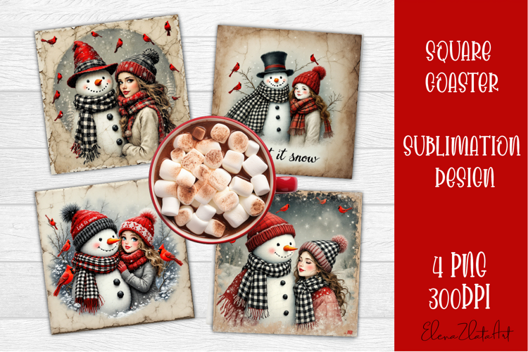 Vintage Christmas Sublimation, retro square Coaster Design
