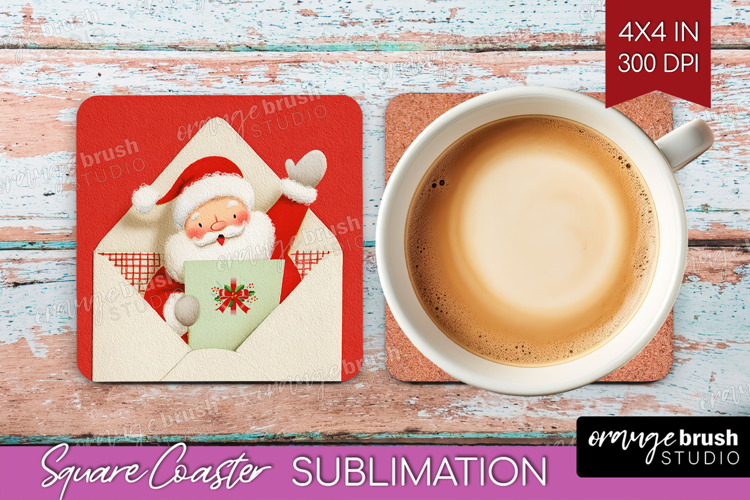 Vintage Christmas Square Coaster - Retro Xmas Coaster PNG