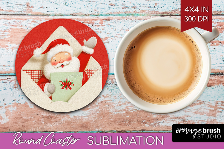 Vintage Christmas Round Coaster - Retro Xmas Coaster PNG