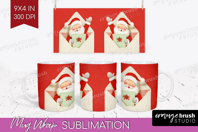 Vintage Christmas Mug Wrap - Retro Xmas Mug PNG Sublimation