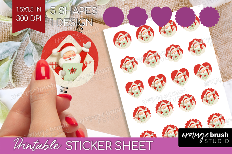 Vintage Christmas Round Sticker - Retro Xmas Printable Sheet