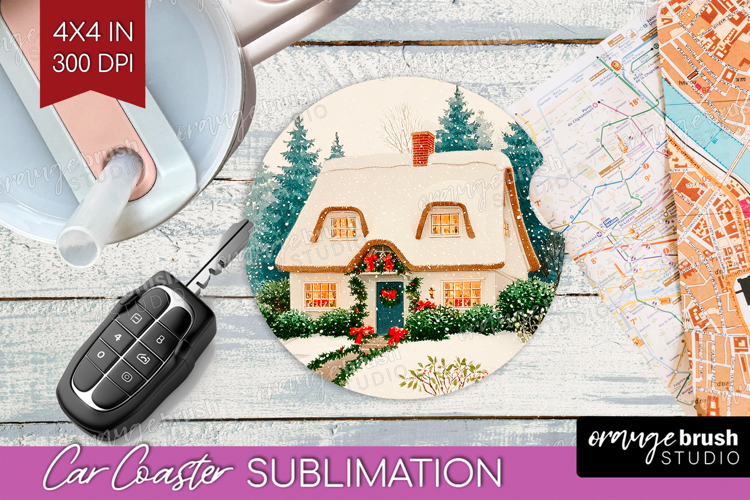 Vintage Christmas Car Coaster - Retro Xmas Coaster PNG