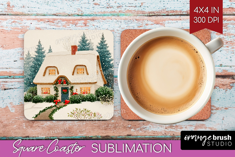 Vintage Christmas Square Coaster - Retro Xmas Coaster PNG
