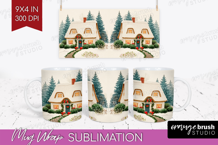 Vintage Christmas Mug Wrap - Retro Xmas Mug PNG Sublimation