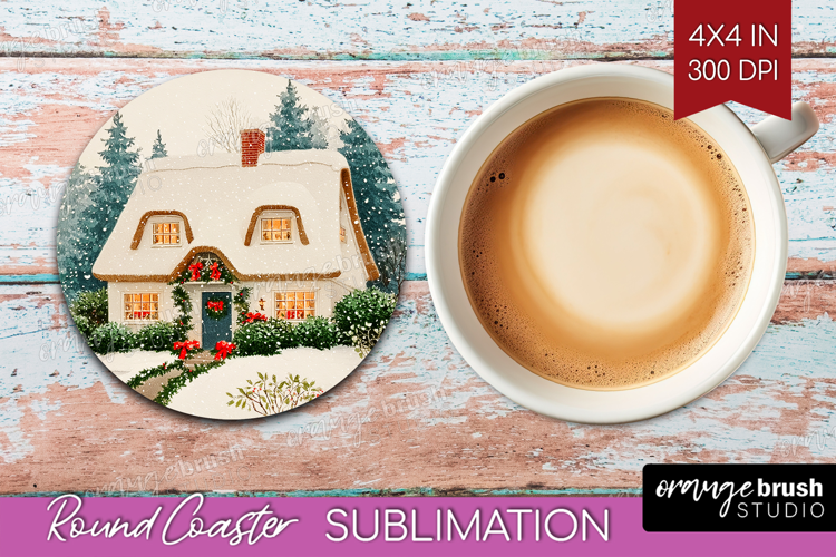 Vintage Christmas Round Coaster - Retro Xmas Coaster PNG