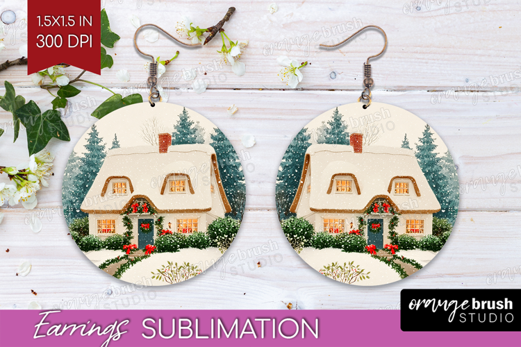Vintage Christmas Round Earrings - Retro Xmas PNG