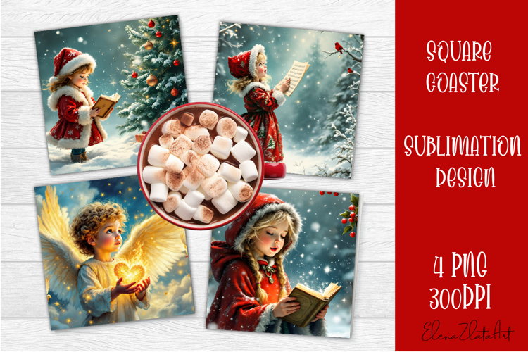 Vintage Christmas Sublimation, retro square Coaster Design