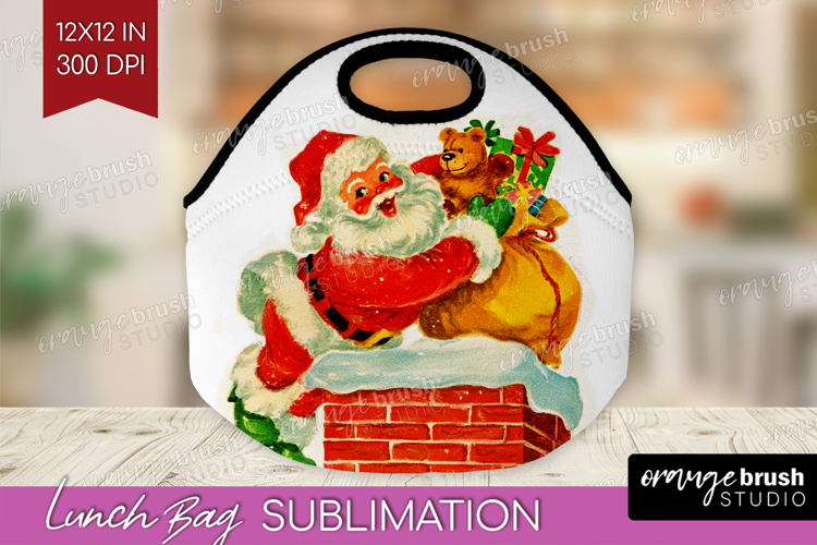 Vintage Christmas Lunch Bag - Retro Xmas Lunch Bug PNG