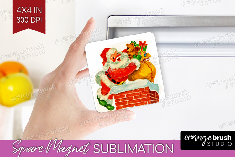Vintage Christmas Magnet Sublimation - Retro Xmas Square PNG