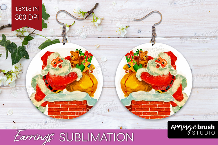 Vintage Christmas Round Earrings - Retro Xmas PNG