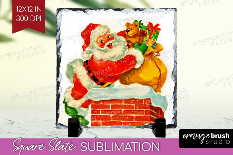 Vintage Christmas Slate PNG - Retro Xmas Square Slate
