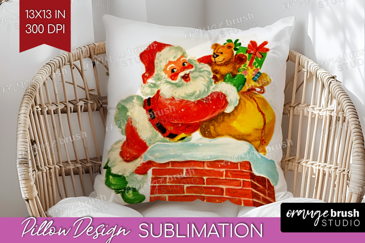 Vintage Christmas Pillow Sublimation - Retro Xmas Pillow PNG