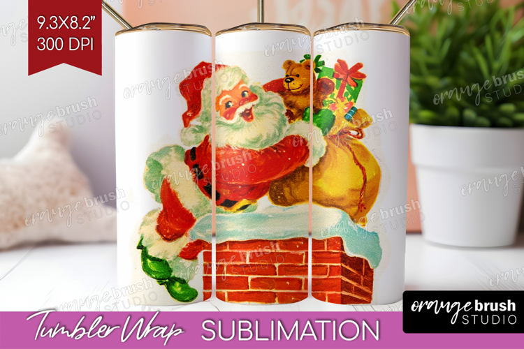 Vintage Christmas Tumbler Wrap - Retro Xmas Tumbler PNG